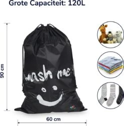 Wonair - Grote Waszak - Laundry Bag - Wash Me - 60x90cm - Zwart - Met Trekkoord 17 Wonair - Grote Waszak - Laundry Bag - Wash Me - 60x90cm - Zwart - Met Trekkoord -Thuis Winkel 1178x1200