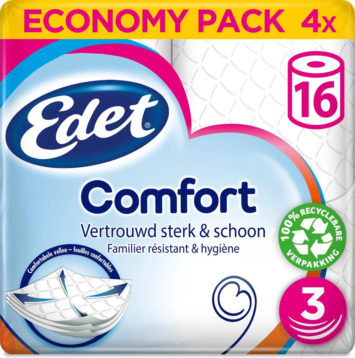 Edet Comfort - 3-laags Wc Papier - 64 Rollen 2 Edet Comfort - 3-laags Wc Papier - 64 Rollen