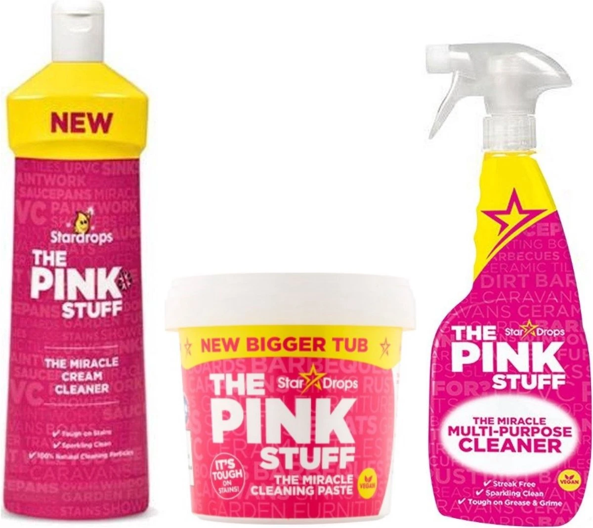 Stardrops 3x The Pink Stuff - Het Wonder Reinigingsmiddel - Allesreiniger Spray - Schoonmaakpasta Groot 850g - Milieuvriendelijk - Huishouden 3 Stardrops 3x The Pink Stuff - Het Wonder Reinigingsmiddel - Allesreiniger Spray - Schoonmaakpasta Groot 850g - Milieuvriendelijk - Huishouden