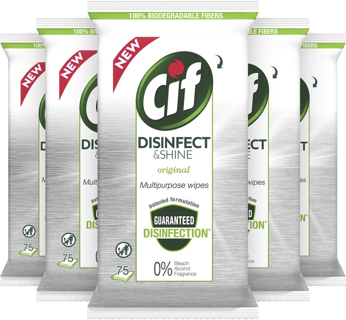 Cif Disinfect & Shine Wipes Doden 99,99% Van De Bacteriën Original Desinfecterende Schoonmaakdoekjes, Van 100% Biologisch Afbreekbaar Textiel 5 X 75 Doekjes 6 Cif Disinfect & Shine Wipes Doden 99,99% Van De Bacteriën Original Desinfecterende Schoonmaakdoekjes, Van 100% Biologisch Afbreekbaar Textiel 5 X 75 Doekjes - Afbeelding 4
