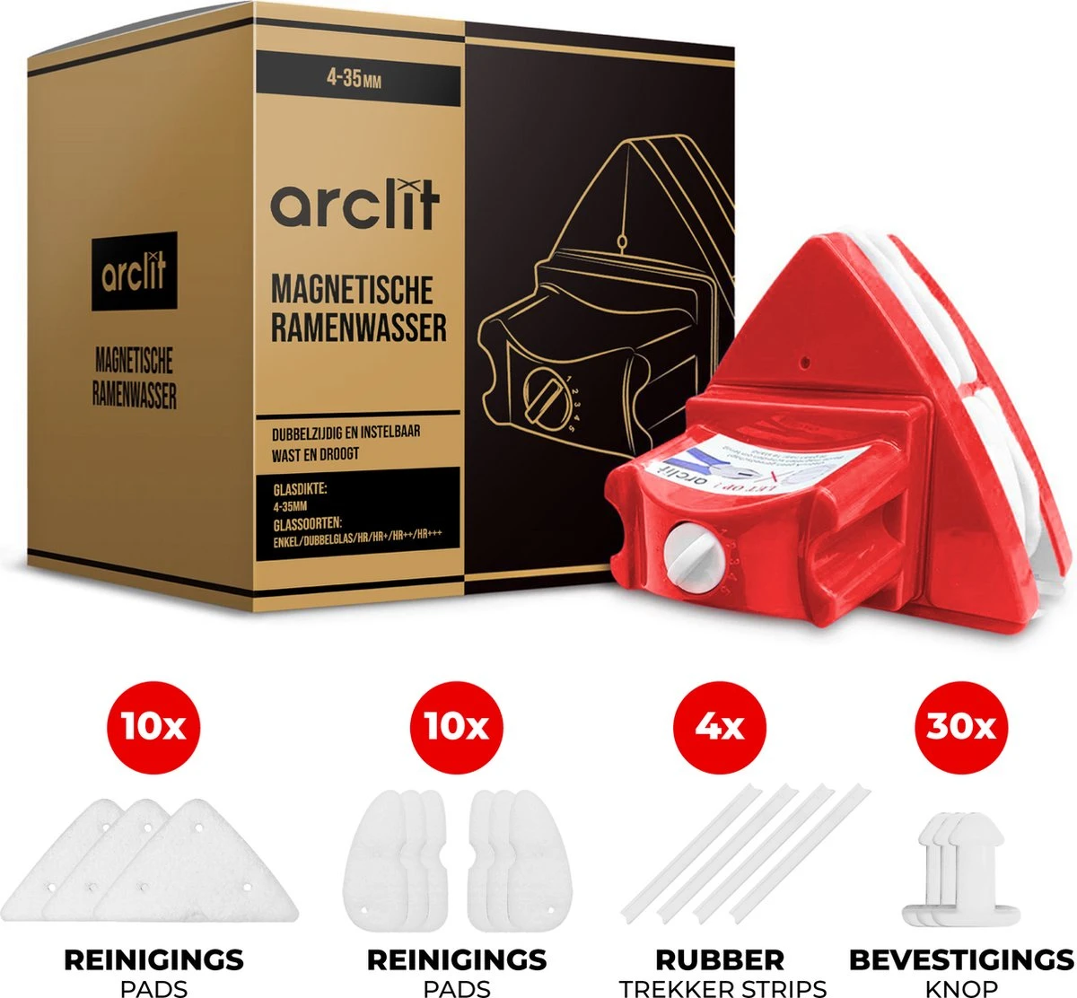 Arclit® | Magnetische Ramenwasser 4-35mm | Geschikt Voor HR / HR+++ | Verstelbare Ruitenreiniger & Raamwisser