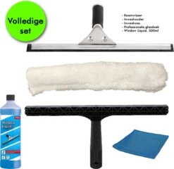 Professionele Glazenwassers -Zeemset- 45 Cm Rvs Raamtrekker Met Inwashouder Met Hoes | Gratis Window Liquid 500ml.