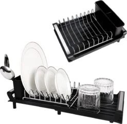 MIRI Afdruiprek – Afwasrek – Uitschuifbaar – Met Lekbak In Gootsteen – Afwas – Roestvrij Staal – Zwart -Thuis Winkel 1200x1173 1