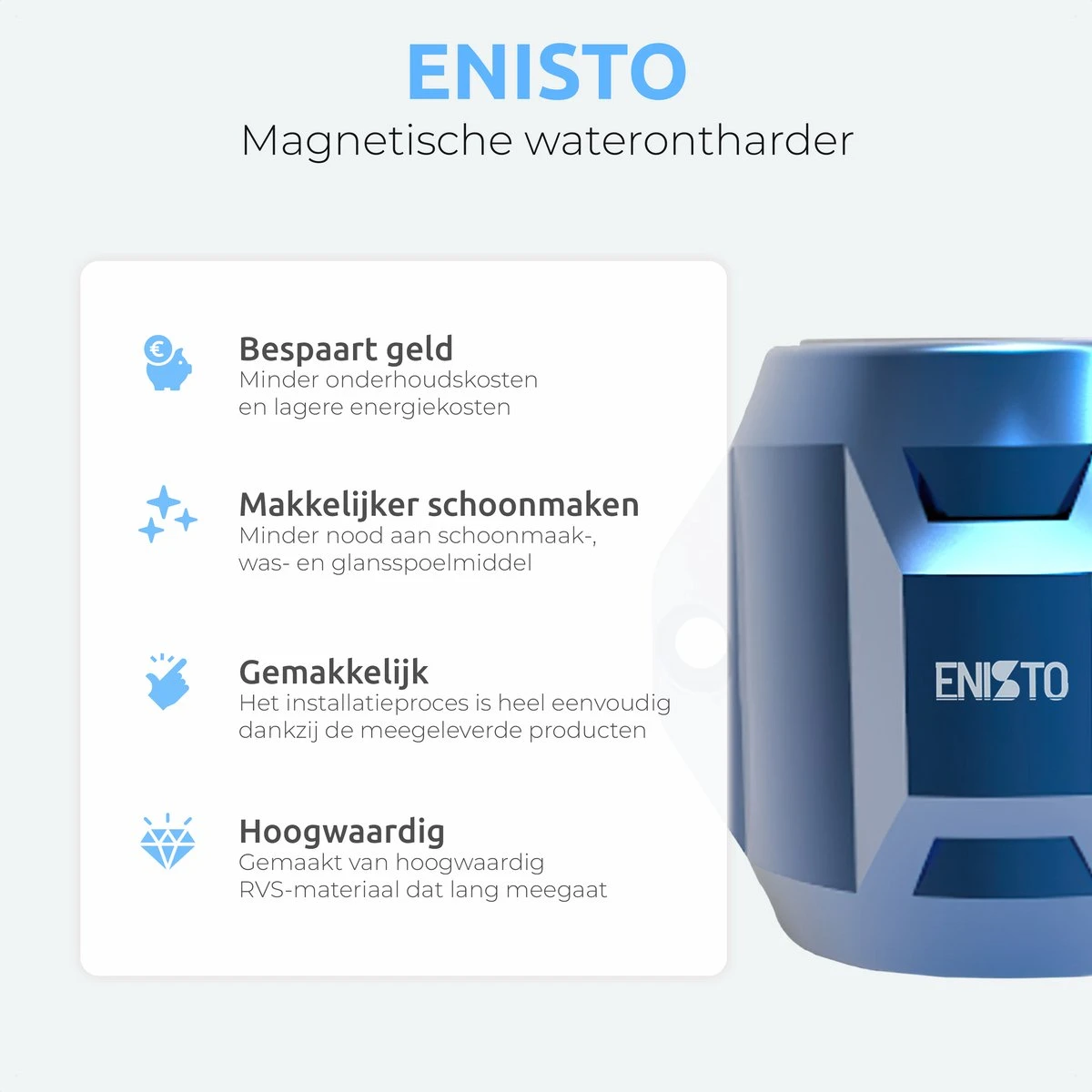 ENISTO® Magnetische Waterontharder Medium – Waterontharder Magneet – Douchefilter – 15.000 Gauss – Waterontkalker – Waterverzachter – Antikalk – Blauw – RVS 5 ENISTO® Magnetische Waterontharder Medium – Waterontharder Magneet – Douchefilter – 15.000 Gauss – Waterontkalker – Waterverzachter – Antikalk – Blauw – RVS - Afbeelding 3