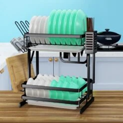 TammaT - Afdruiprek Met Lekbak 2 Laags – Inklapbaar - Afwasrek – Met 2 Lekbakken – Extra Accessories Voor Servies En Snijplanken - RVS - 38x35x26,5cm -Thuis Winkel 1200x1200 475
