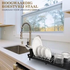MIRI Afdruiprek – Afwasrek – Uitschuifbaar – Met Lekbak In Gootsteen – Afwas – Roestvrij Staal – Zwart -Thuis Winkel 1200x1200 489
