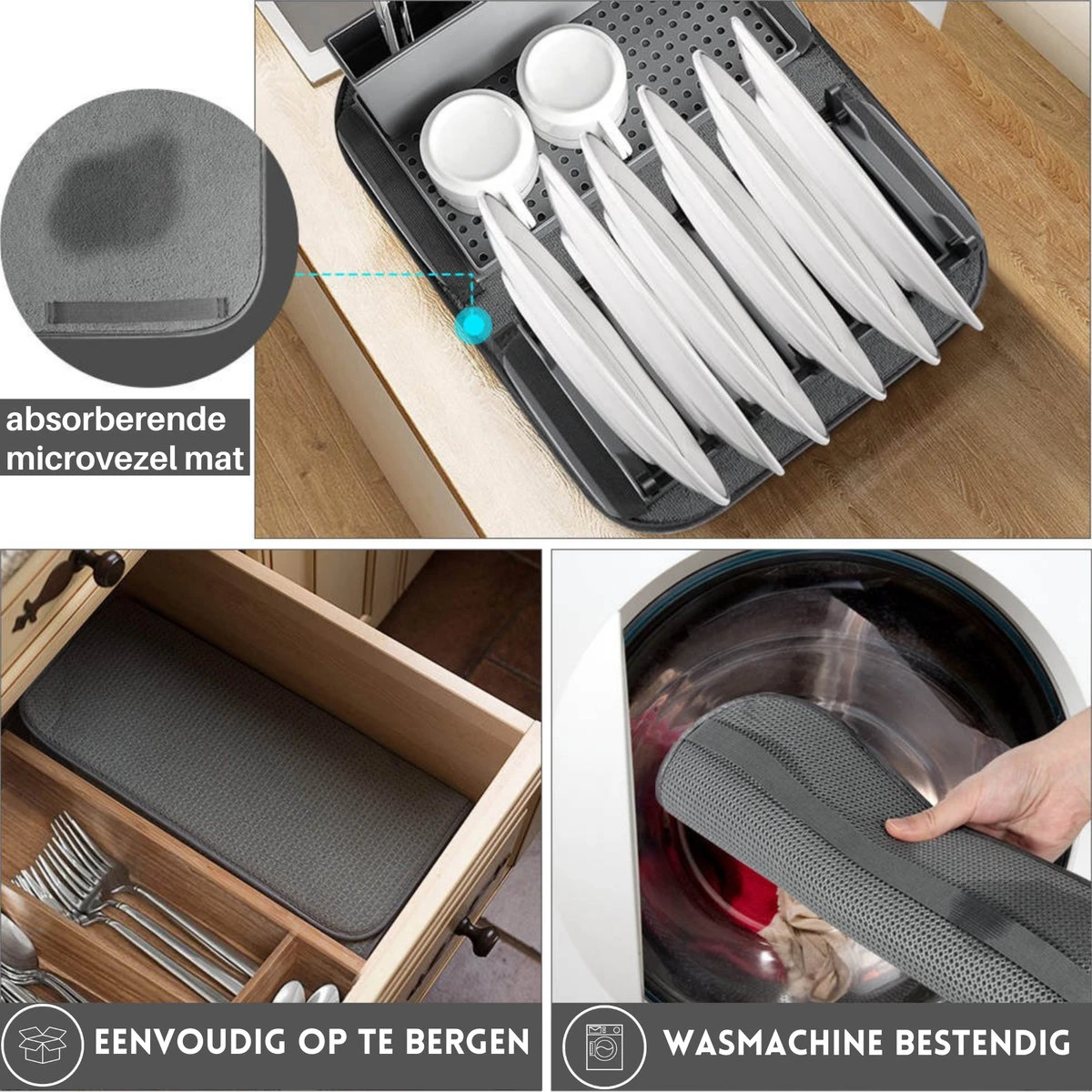 Afdruiprek Met Lekbak - Inclusief Afdruipmat - Opvouwbaar - Afwasrek Met Uitneembare Bestekhouder - Voor Bestek, Borden, Pannen En Schalen 7 Afdruiprek Met Lekbak - Inclusief Afdruipmat - Opvouwbaar - Afwasrek Met Uitneembare Bestekhouder - Voor Bestek, Borden, Pannen En Schalen - Afbeelding 5