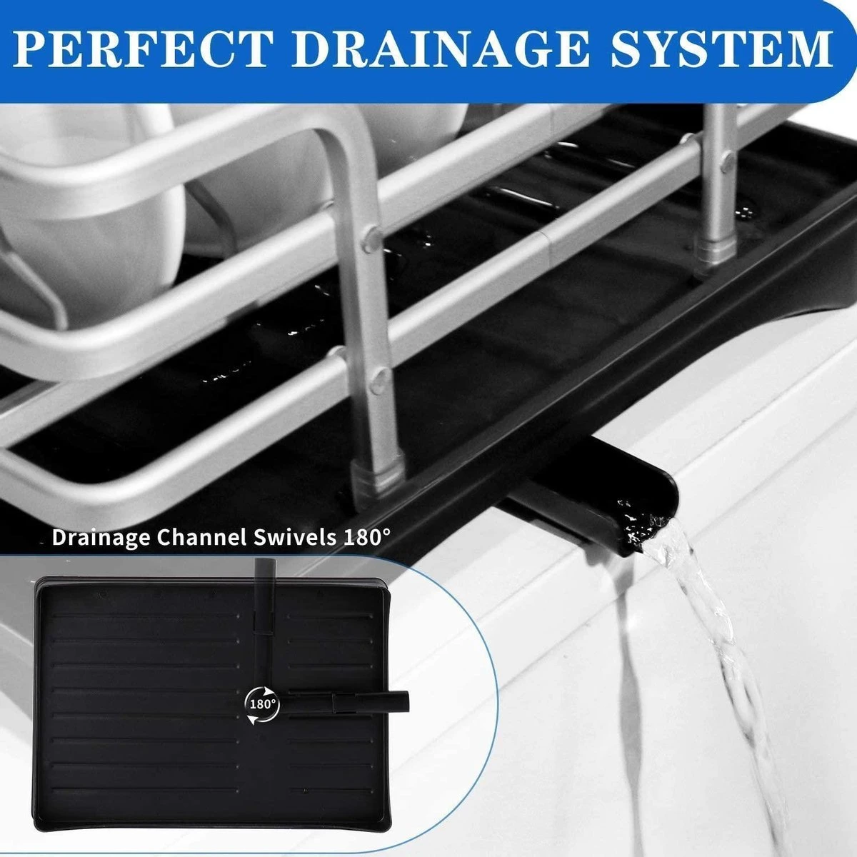 Doogo® Afdruiprek Met Bestekkorf En Lekbak Voor Keukenborden En Bestek Afdruiprek Met Draaibare Uitloop 4 Doogo® Afdruiprek Met Bestekkorf En Lekbak Voor Keukenborden En Bestek Afdruiprek Met Draaibare Uitloop - Afbeelding 2