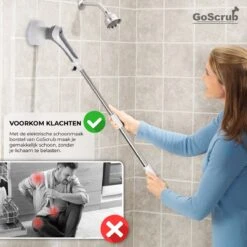 GoScrub® Elektrische Schoonmaakborstel – Elektrische Schrobber - Schrobborstel – Voor Badkamer Of Keuken – Schrobber Met Steel – Luiwagen – Polijstmachine - Poetsmachine Met 10 Opzetstukken -Thuis Winkel 1200x1200 525