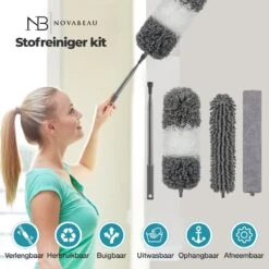 Novabeau® - Telescopische Plumeau – Plumeau Met Telescoopsteel – Ragebol – Uitschuifbaar – Grijs – 3-delige Set -Thuis Winkel 1200x1200 554