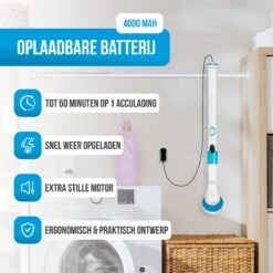 Strex Elektrische Schoonmaakborstel - Draadloze Schrobborstel - Schrobber - 3 Opzetstukken - Telescoopsteel - Poetsmachine Met Krachtige Accu -Thuis Winkel 1200x1200 585