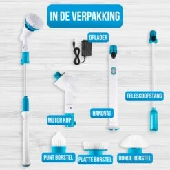 Strex Elektrische Schoonmaakborstel - Draadloze Schrobborstel - Schrobber - 3 Opzetstukken - Telescoopsteel - Poetsmachine Met Krachtige Accu -Thuis Winkel 1200x1200 588