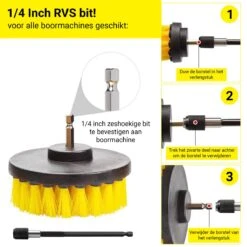 Merkloos 4-delige Borstelset Voor Boormachine - Inclusief Verlengstuk - Opzetborstels - Schrobborstel - Schuurborstel - Schoonmaakborstel - Tapijtreiniger - Brush - Geel - Gratis Verzending -Thuis Winkel 1200x1200 590