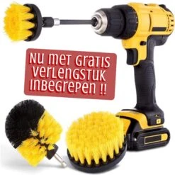 Merkloos 4-delige Borstelset Voor Boormachine - Inclusief Verlengstuk - Opzetborstels - Schrobborstel - Schuurborstel - Schoonmaakborstel - Tapijtreiniger - Brush - Geel - Gratis Verzending -Thuis Winkel 1200x1200 591