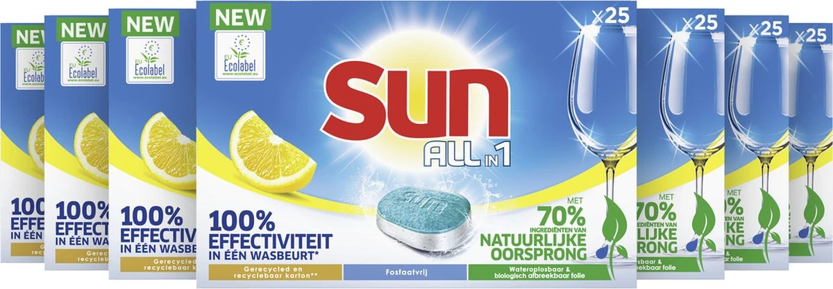 SUN® Sun All-In-1 Citroen Vaatwastabletten - 7 X 24 Tabletten - Voordeelverpakking 5 SUN® Sun All-In-1 Citroen Vaatwastabletten - 7 X 24 Tabletten - Voordeelverpakking - Afbeelding 3