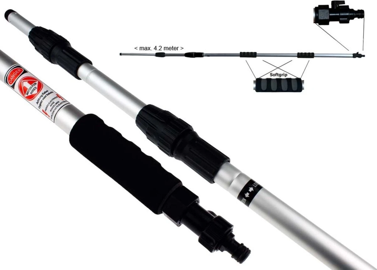 Zonnepanelen / Auto / Ramen Wassen Telescoopsteel Met Borstel Waterdoorlatende Wasborstel Met Telescopische Steel 4 Meter En Gardena Aansluiting / Wasborstel Met Uitschuifbare Telescoopsteel Met Waterdoorvoer 6 Zonnepanelen / Auto / Ramen Wassen Telescoopsteel Met Borstel Waterdoorlatende Wasborstel Met Telescopische Steel 4 Meter En Gardena Aansluiting / Wasborstel Met Uitschuifbare Telescoopsteel Met Waterdoorvoer - Afbeelding 4