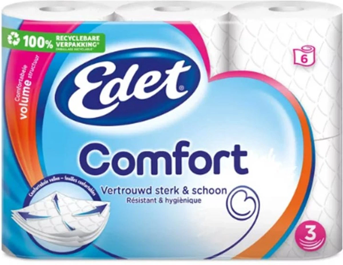 Edet Comfort 3-laags WC Papier - 60 Rollen 4 Edet Comfort 3-laags WC Papier - 60 Rollen - Afbeelding 2