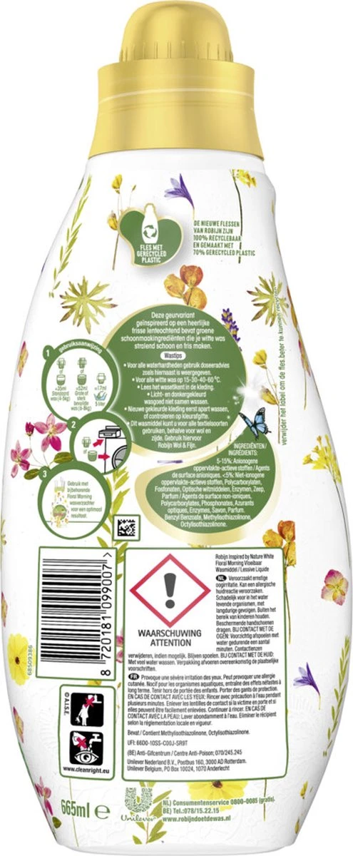 Robijn Klein & Krachtig Wit Floral Morning Vloeibaar Wasmiddel - 8 X 19 Wasbeurten - Voordeelverpakking 5 Robijn Klein & Krachtig Wit Floral Morning Vloeibaar Wasmiddel - 8 X 19 Wasbeurten - Voordeelverpakking - Afbeelding 3