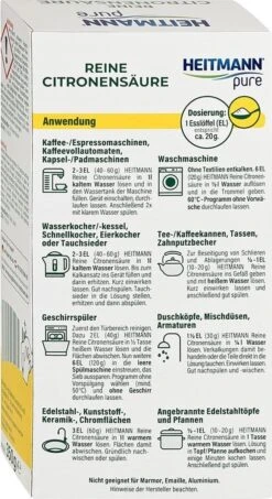 HEITMANN Pure Ontkalker- Citroenzuur Ontkalker, Natuurvriendelijke Kalkreiniger Voor Een Hygiënische Reiniging - Poeder, 1x 350 G 12 HEITMANN Pure Ontkalker- Citroenzuur Ontkalker, Natuurvriendelijke Kalkreiniger Voor Een Hygiënische Reiniging - Poeder, 1x 350 G -Thuis Winkel 654x1200